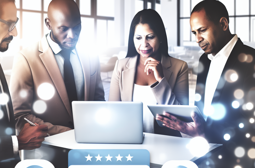 Team analyzing online reviews and search results to build brand trust