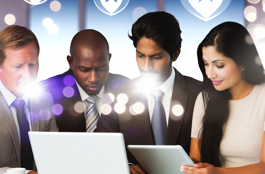 Business team analyzing online reviews and search results to improve brand trust