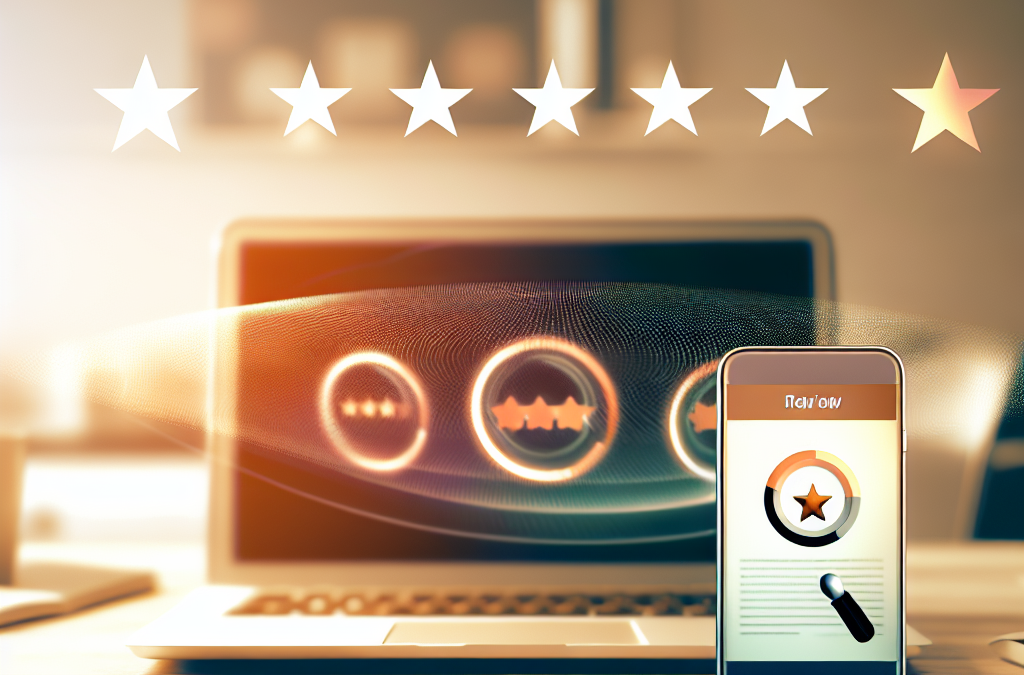 Online reputation management concept with search results and reviews affecting brand trust