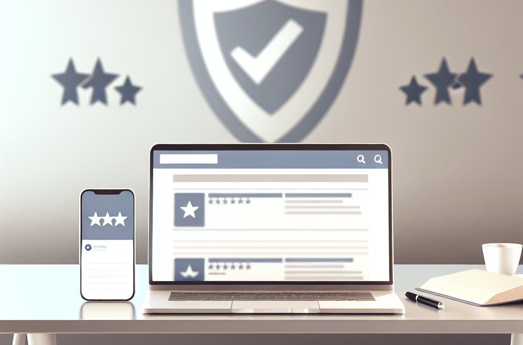 Laptop and smartphone on a desk representing online reputation management, reviews, and brand trust protection