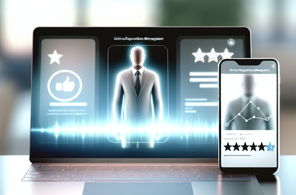 Professional reviewing online ratings and search visibility as part of reputation management