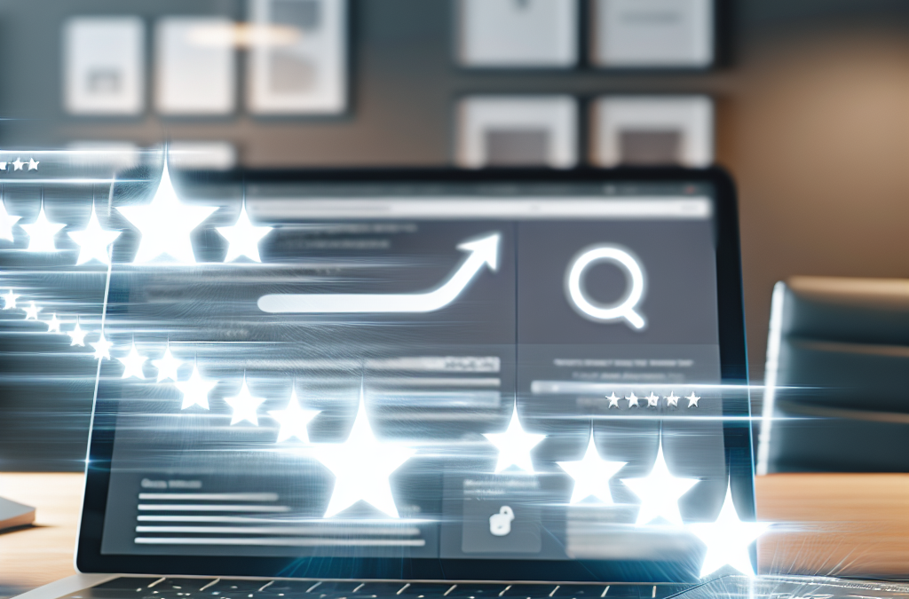 Online reputation management concept with analytics dashboard and customer review rating visuals