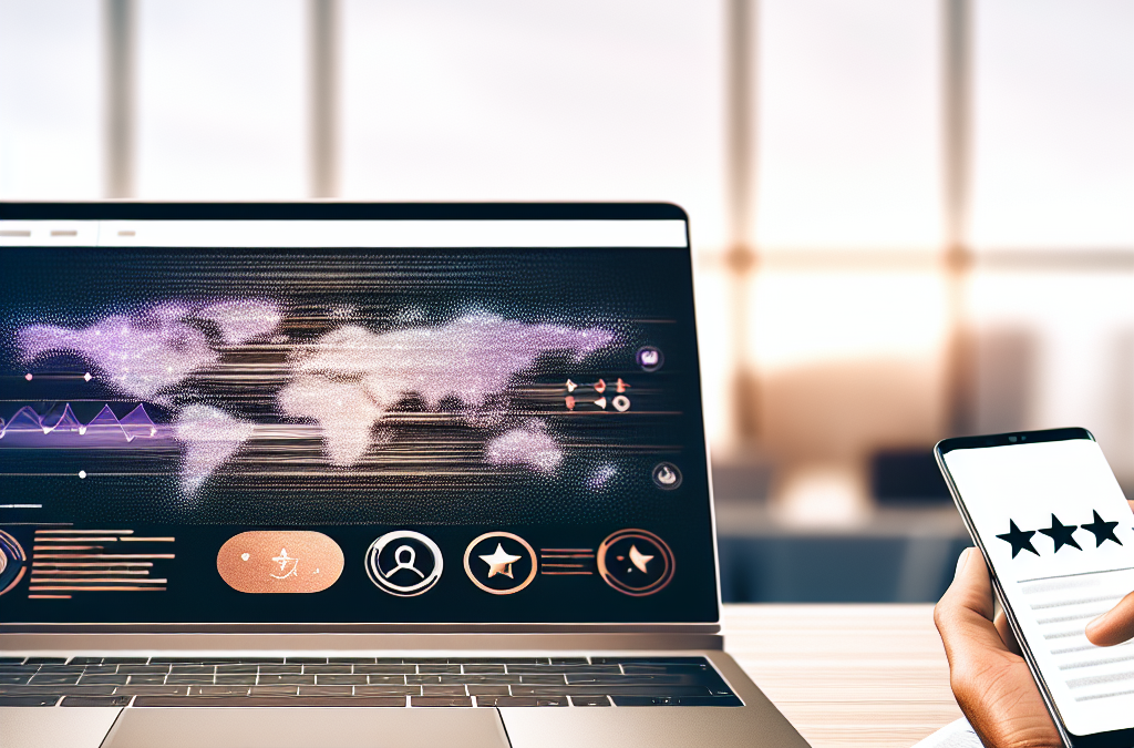 Online reputation management concept showing reviews, trust signals, and analytics on devices