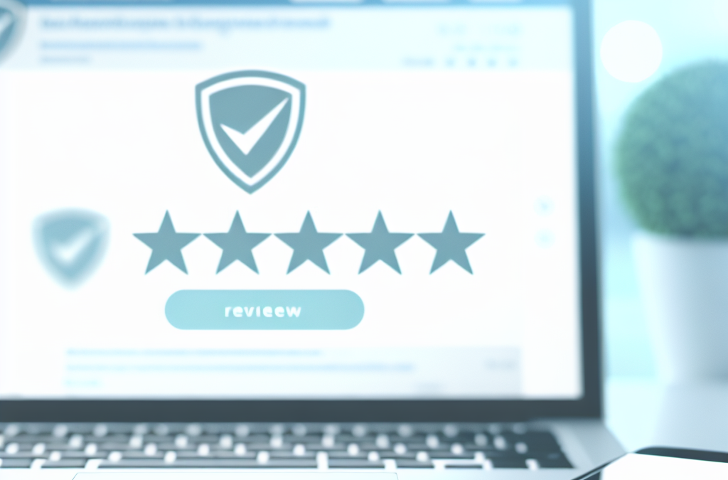 Laptop and smartphone displaying review and search result interfaces symbolizing online reputation management and brand trust