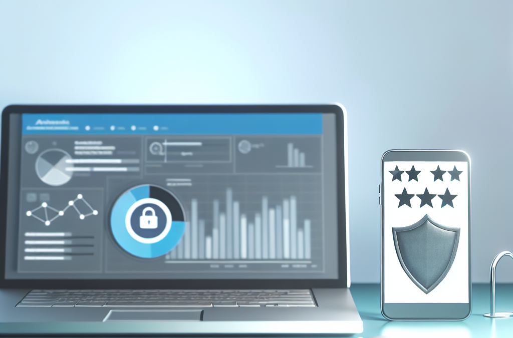 Laptop and smartphone showing reputation and review monitoring concepts for brand trust